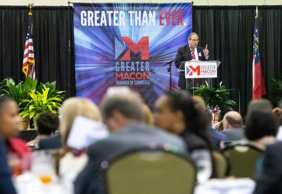 Macon-Bibb County Mayor Robert Reichert speaks during a State of the Community address Thursday at the Wilson Convention Center.