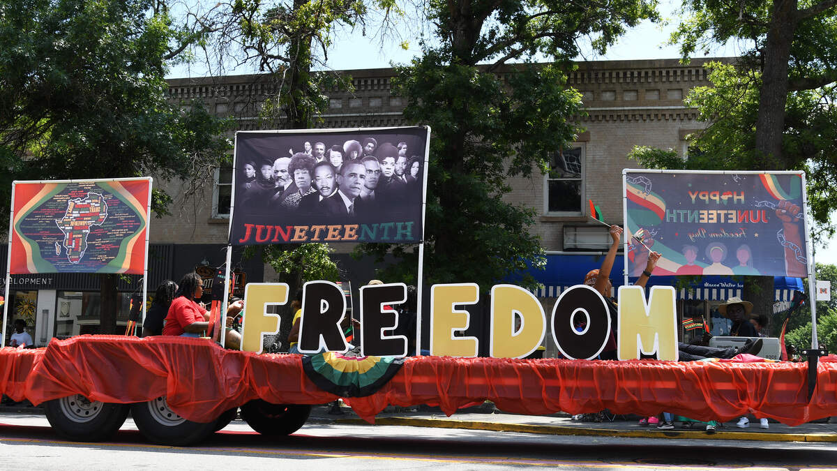 Floats travel down Cherry Street during the second Macon-Bibb annual Juneteenth Parade on Sunday, June 16, 2024, in downtown Macon, Georgia.