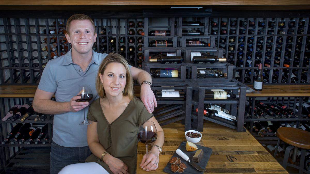 The countertops in Spence and Renata Patterson’s wine cellar in Chevy Chase, Maryland, are made from wine barrels.