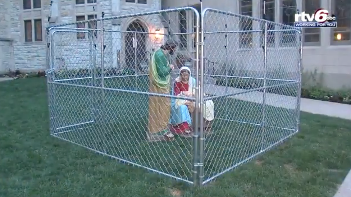 The Christ Church Cathedral in Indianapolis, Indiana, locked up Jesus, Mary and Joseph in a cage outside their church to send a message about ICE detentions on the border.