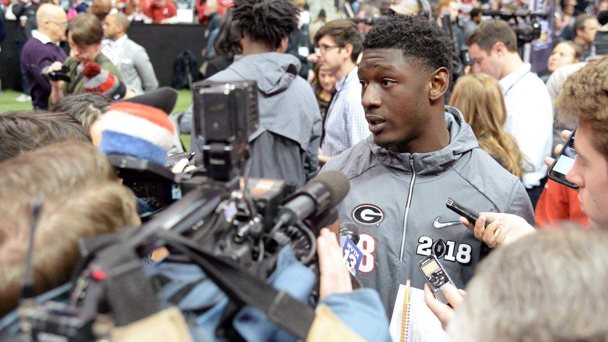 Georgia receiver Riley Ridley speaks to reporters during the national championship's media day event.
