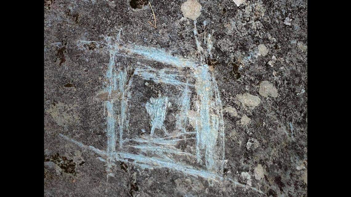 A series of photos shared by the U.S. Forest Service shows the vandals used a variety of methods to damage the ancient drawings at Track Rock Gap.