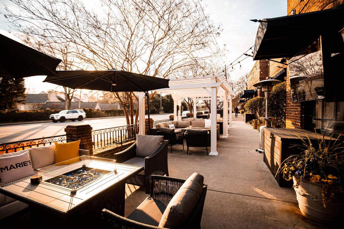 Marie’s Lounge patio offers comfy seating and warm firepits.