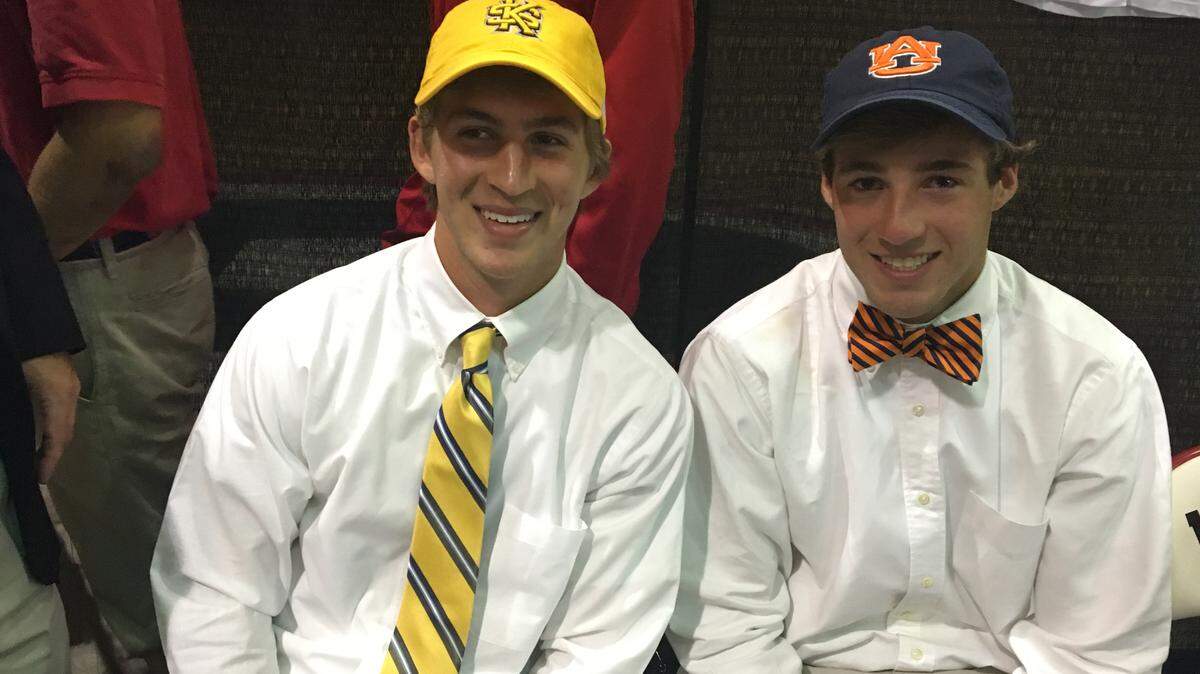 CHANDLER LEE/FPDMiller Durham (Kennesaw State) and Michael Durham (Auburn) signed their tennis offers Wednesday at FPD. Both players are undefeated in singles play this season.