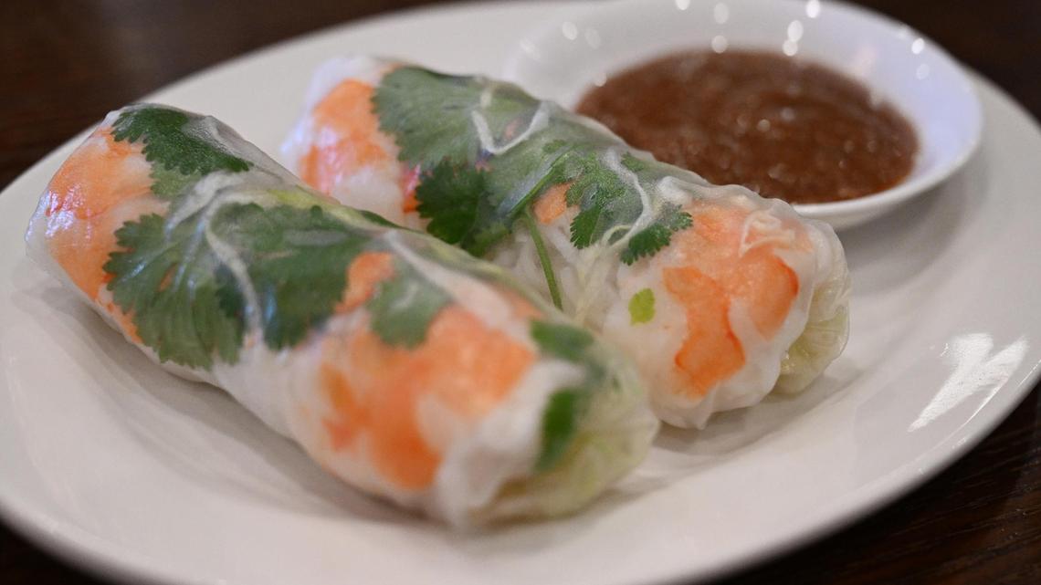 Vietnamese Shrimp summer rolls on a plate with dipping sauce. MCC 2025 File.