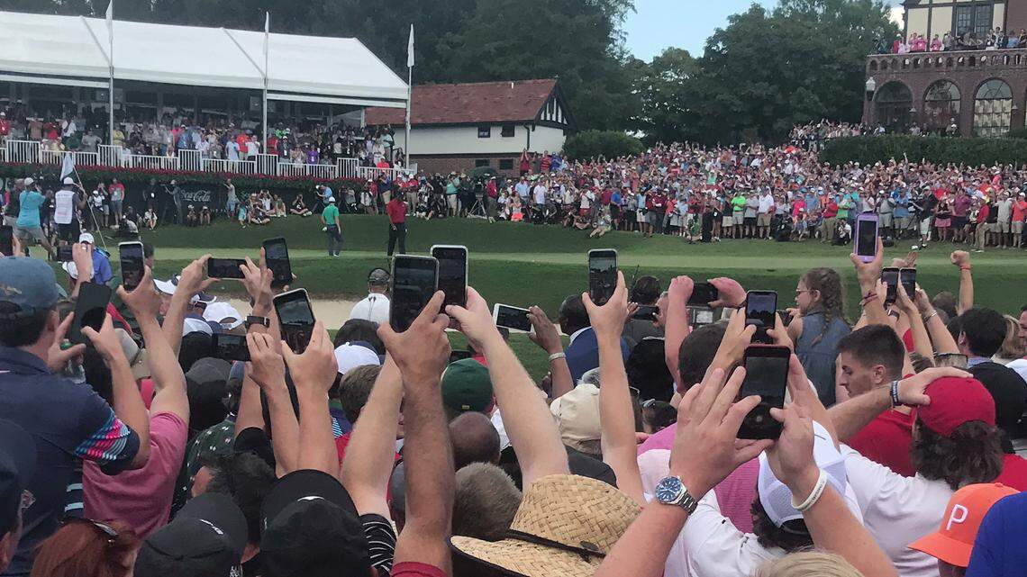 The scene on the 18th fairway before Tiger Woods captured the Tour Championship