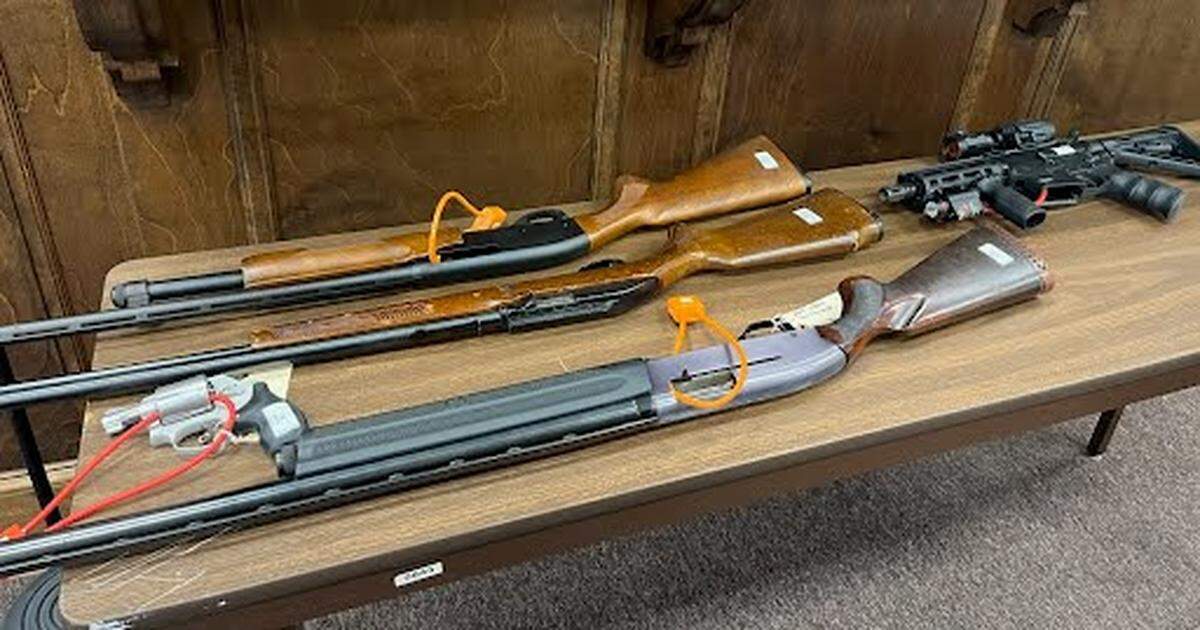 The guns found in Dan Thomas Cleveland Jr.’s Jones County home, where authorities found roughly 20 dogs that were trained for dog fighting. He pleaded guilty to one count of marijuana possession, one count of gun possession and one count of dog fighting and will serve 10 years in prison.