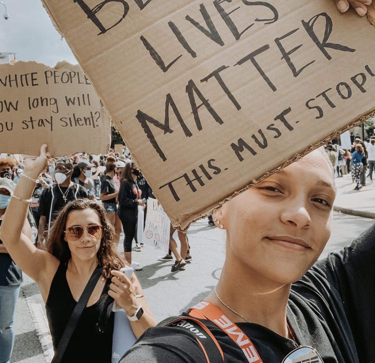 Former University of Georgia student-athlete Mackenzie Engram at a march last week.
