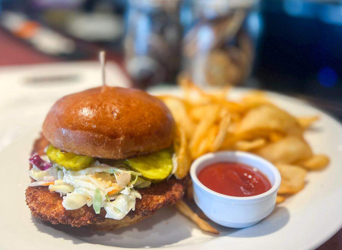 Mary Ellen’s Favorite at ‘Orleans on Carroll Street in Perry features a pounded and fried pork tenderloin with coleslaw, pickles and garlic aioli.