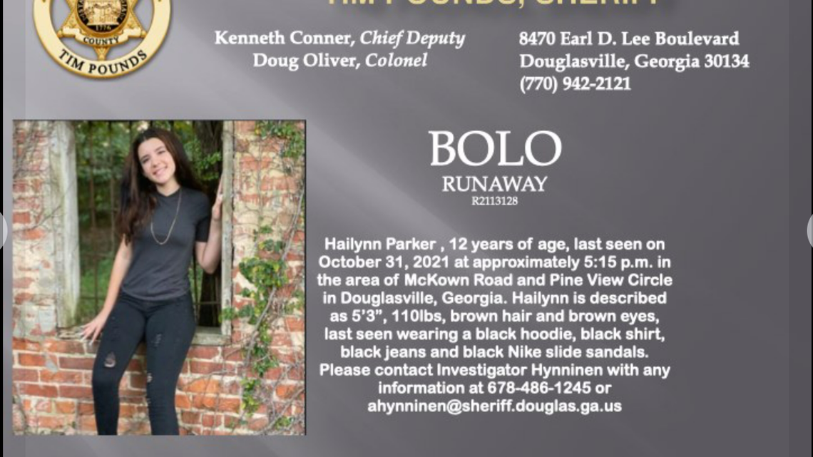 A 12-year-old girl vanished while out on Halloween night, Georgia police said. DOUGLAS COUNTY SHERIFF’S OFFICE SCREENGRAB