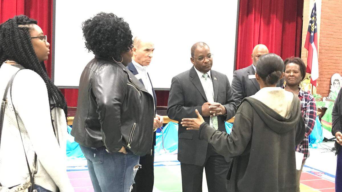 Bibb County Superintendent Curtis Jones speaks to community members after the information session on the five-year facilities plan at Vineville Academy on Nov. 28.