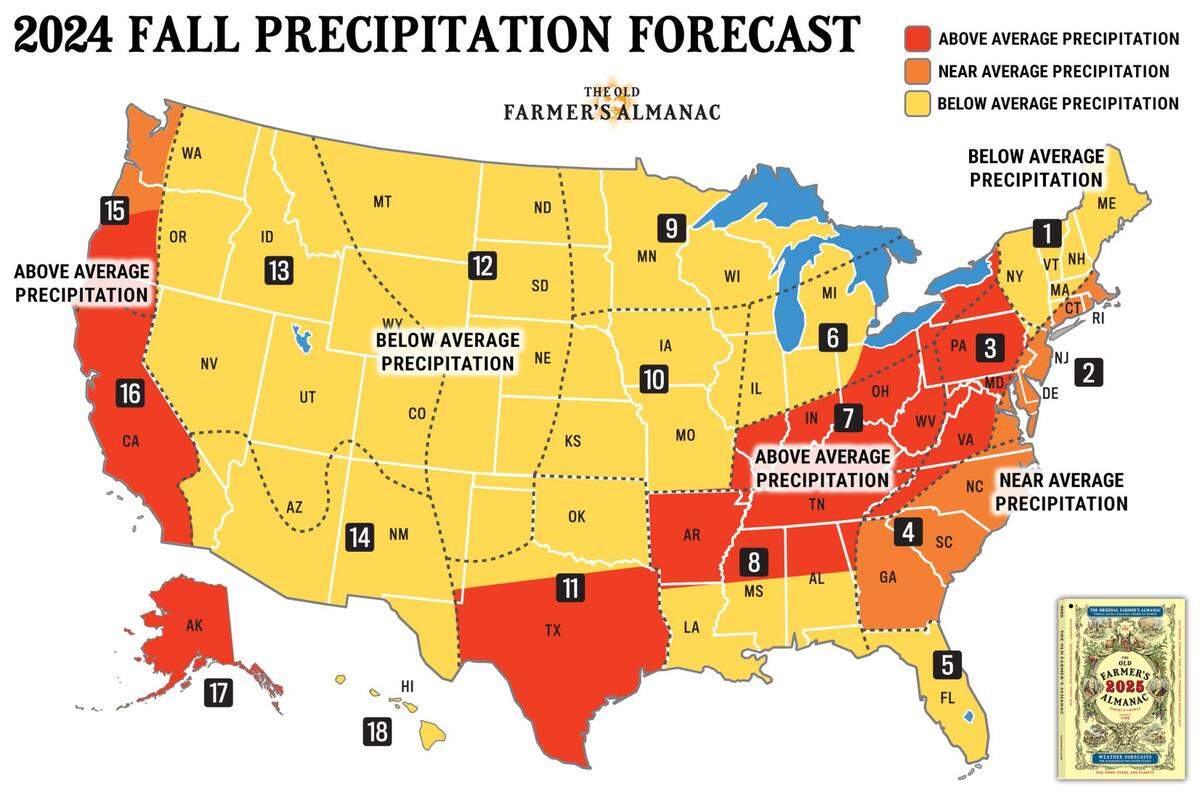 Here’s what the Old Farmer’s Almanac says about rainfall this fall