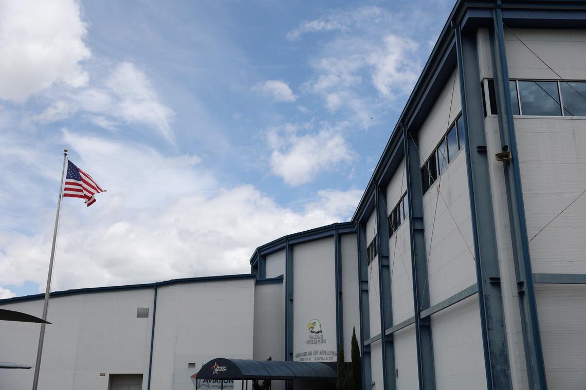 The Eagle Building sits at the front of the Museum of Aviation on Friday, July 26, 2024, in Warner Robins, Georgia. The Museum of Aviation is the second largest aviation museum in the country with four buildings of exhibits and free admission to the public.