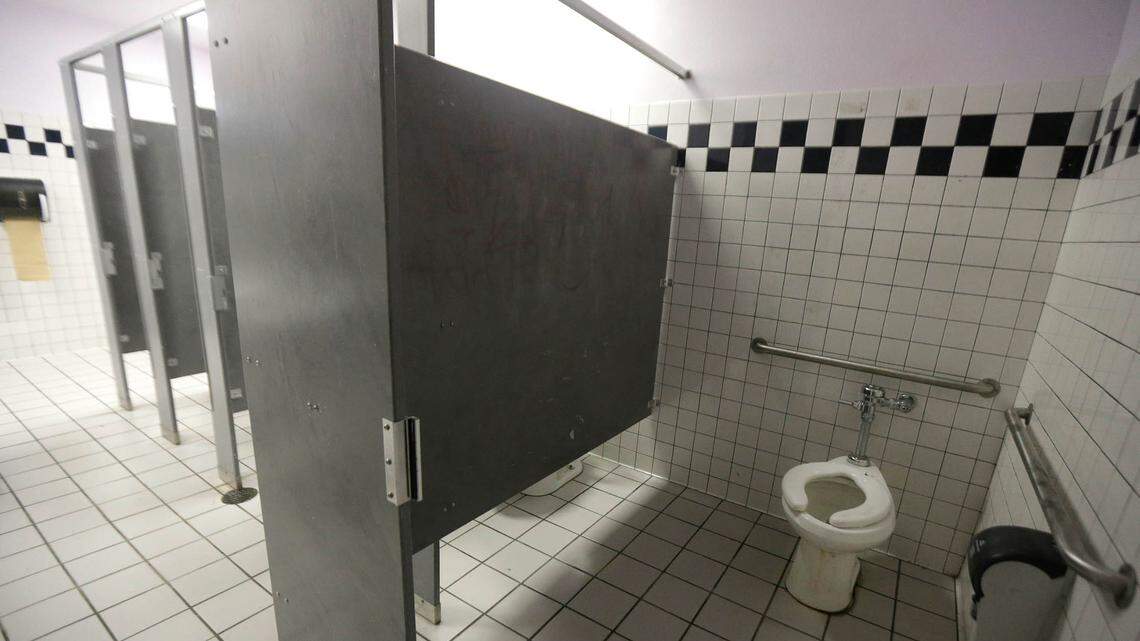 The students were fighting in the bathroom (not shown above) before a teacher broke it up, the principal said.