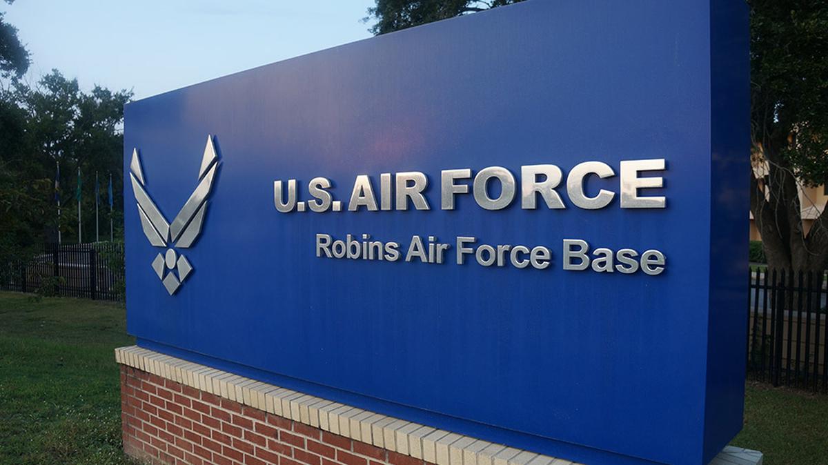 Robins Air Force Base front gate sign in Houston County, Georgia.