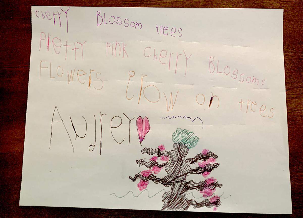 Six-year-old Audrey Schanck wrote out her haiku and had her mother submit it.