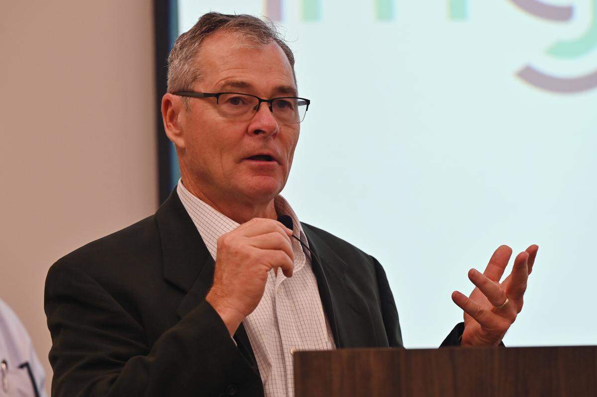 Georgia Public Service Commissioner and founder of the Clean Energy Roadshow Tim Echols speaks to attendees on Wednesday, Aug. 13, 2025, at the Middle Georgia Regional Commission in Macon, Georgia. The annual Clean Energy Roadshow, which stopped in Macon and two other Georgia cities, held seminars on and showcased alternative fuel vehicles. 