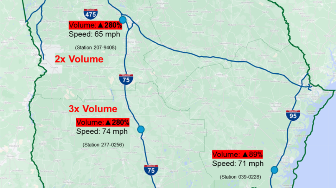 Traffic up more than 300% on GA highways as Floridians evacuate for Hurricane Milton