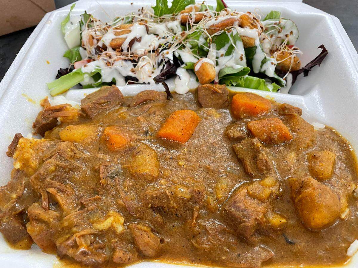 Curry jackfruit stew at Verus Vine Plant Based Kitchen in Byron.