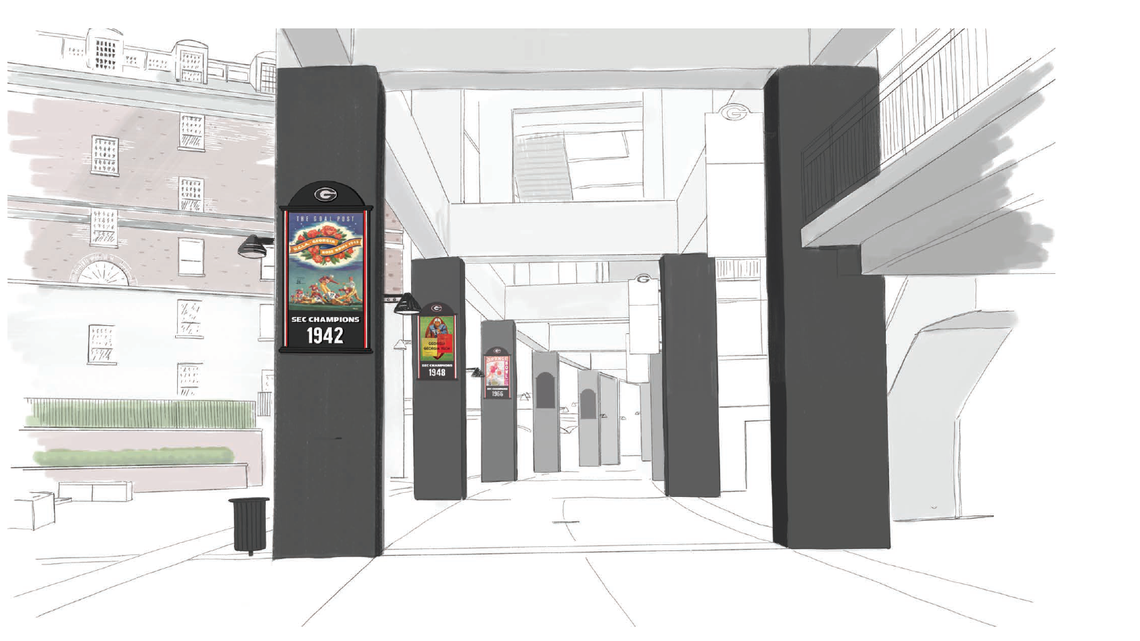 A rendering of what Georgia plans to do with the columns at Reed Plaza when it comes to honoring the program's history.