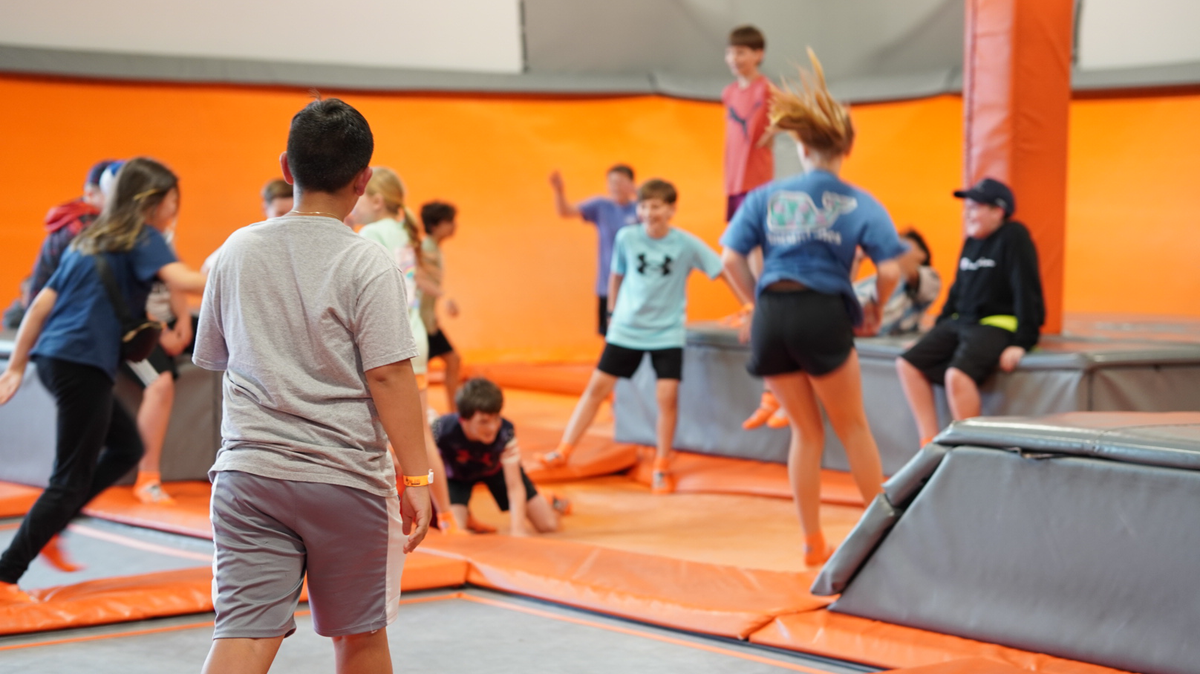 Big Air Warner Robins will include a large freestyle trampoline court for open jumping, flips, and high-energy playtime like this one at Big Air Greenville.