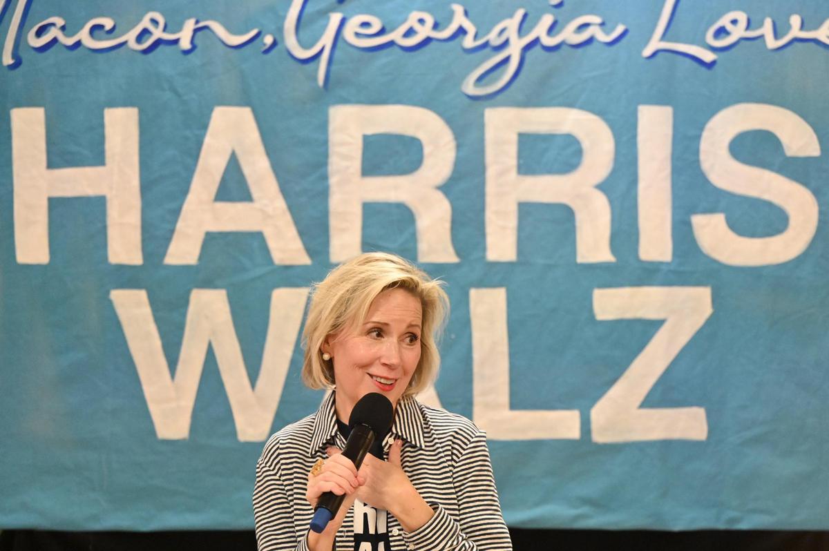 Gwen Walz, First Lady of Minnesota and wife of Democratic vice presidential candidate Tim Walz, speaks during a canvass launch on Thursday, Oct. 31, 2024, at the Macon Bibb County Democratic Committee office in Macon, Georgia. Walz stopped in Macon on a campaign trip through Georgia supporting the Harris Walz campaign one day before the last day of early voting.