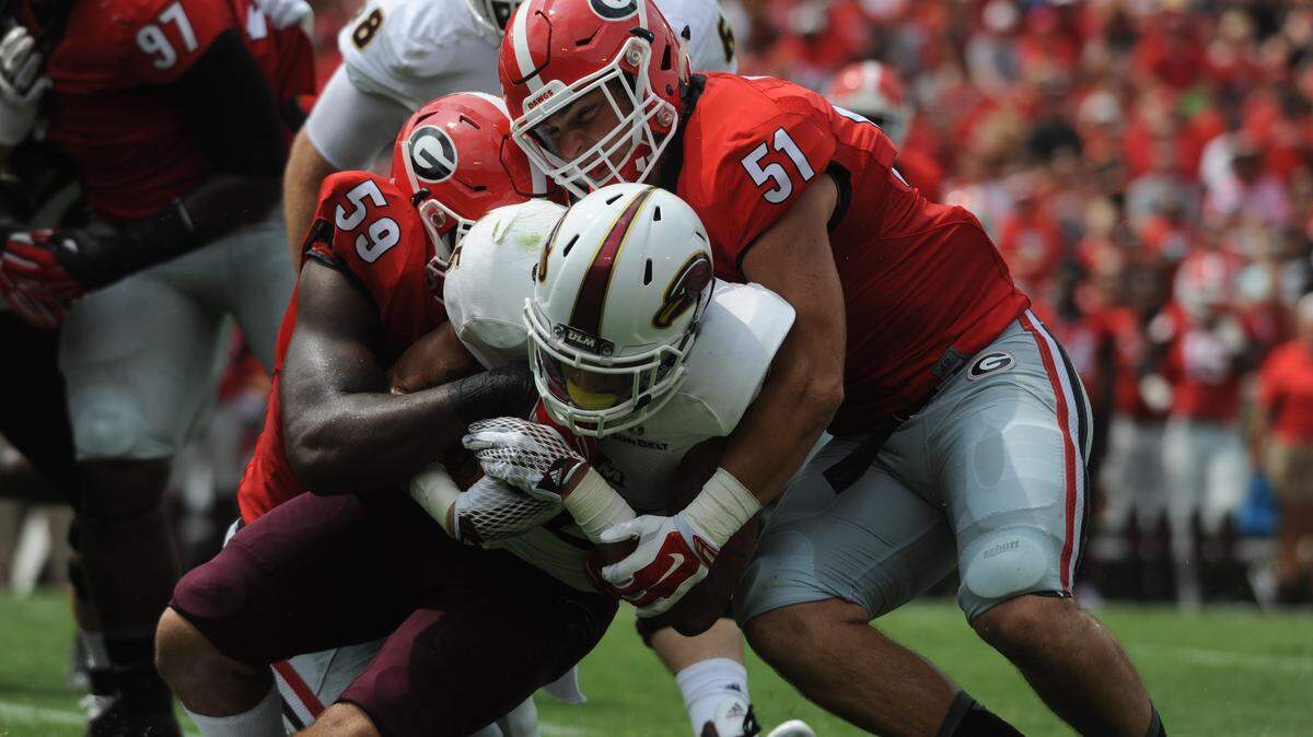 Georgia linebacker Jake Ganus (51) transferred into the Bulldogs’ program following the temporary closing of the UAB program.