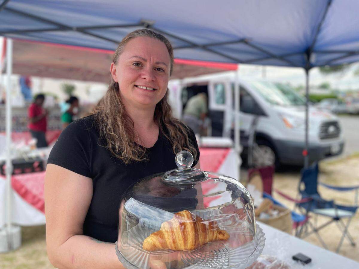Marianna Turner, owner of  Mamica’s Bakery, makes breads, pastries and cakes to sell Thursdays at the International City Farmers Market in Warner Robins. Her large croissants are the most popular of her baked goods. 