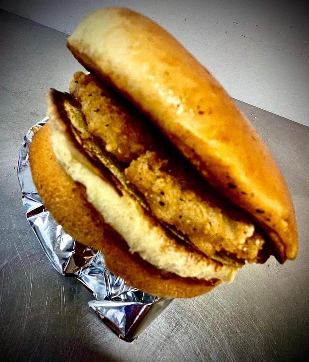 Steph’s Fried Chop Sandwich at Keene’s Kafe in Macon. Here’s how it’s billed on the menu: “a crispy and juicy country fried boneless pork chop placed on a brioche bun.”