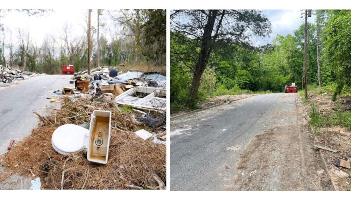 Before and after photos show progress made at an illegal dump site in Macon.