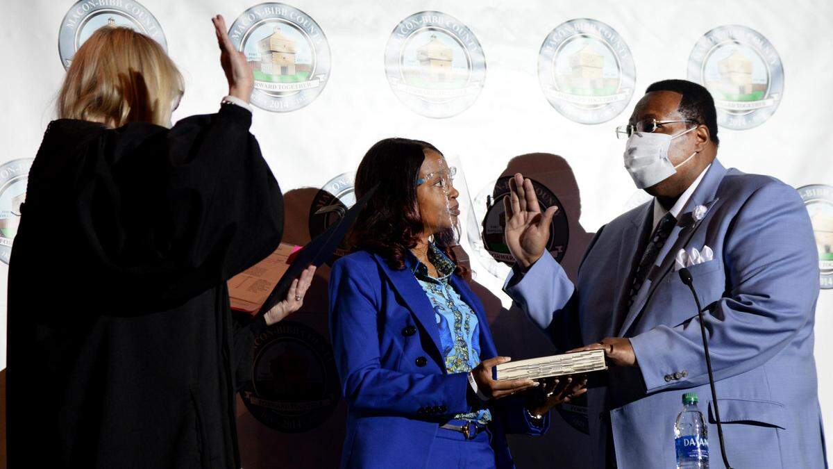 Macon-Bibb County Commissioner Al Tillman is sworn into office at the Inauguration Ceremony at the Macon City Auditorium on Dec. 30, 2020.