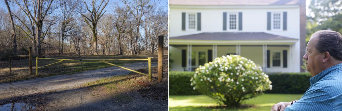 Lamar Goolsby in 2014 at the family home on Luther Smith Road in Juliette, near the Plant Scherer ash pond, right. Goolsby swore then he’d never sell to the utility. He has since sold the home and it has been demolished, as in left.