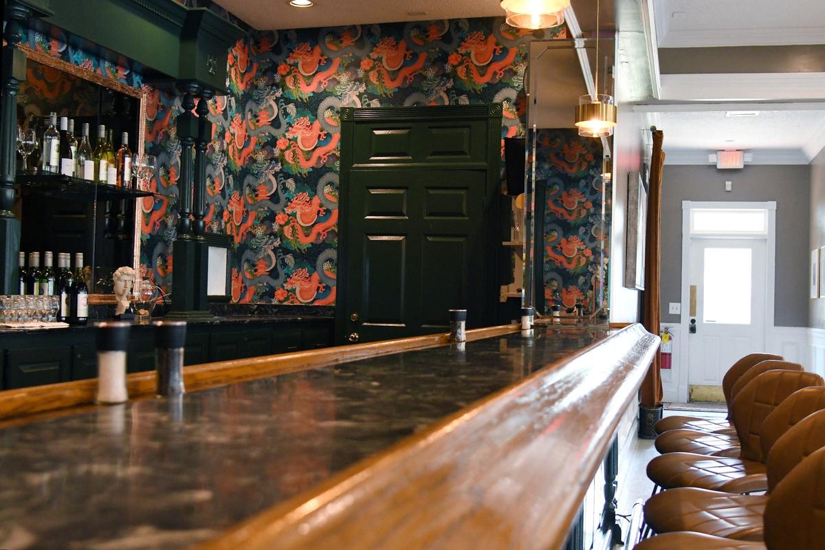 The renovated bar sits inside the main dining room at Zavala at Barrington on Monday, June 17, 2024, in Macon, Georgia. Zavala began as a local catering business and moved to its Barrington Hall location in February, where renovations are ongoing in the club.