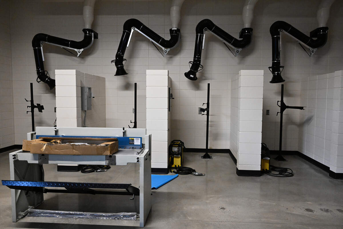 New welding bays sit inside of the Monroe County College and Career Academy on Thursday, Aug. 14, 2025, in Forsyth, Georgia. The new welding room has 11 welding bays for students and offers both an introductory and dual enrollment courses. 