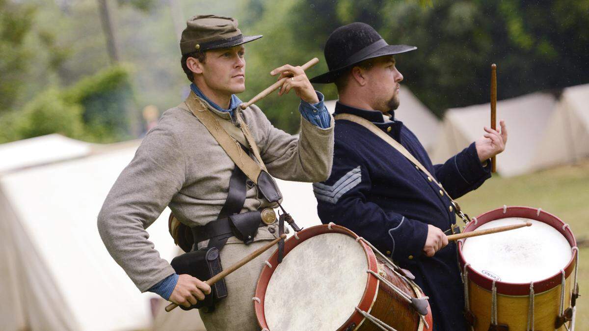 Re-enactors perform a drum cadence during the Old Clinton War Days near Gray.