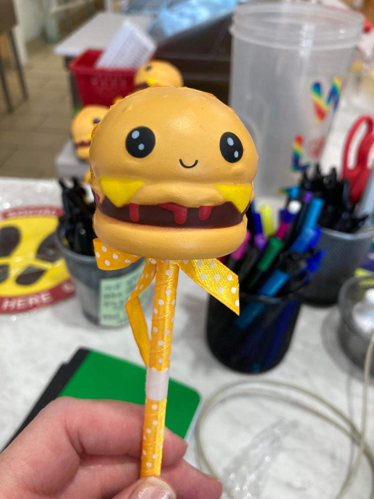 A burger pencil head inside the new No Name Burger restaurant to open soon at 778 Ga. 96, Suite 135, in the Bonaire community of Warner Robins next to its sister restaurant, No Name Chicken.