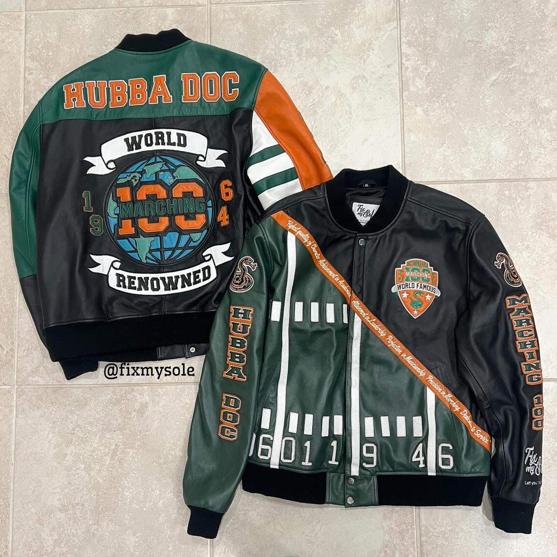 Elijah Rutland, founder of Fix My Sole, created leather jackets with Florida A&M University’s Marching 100 theme.