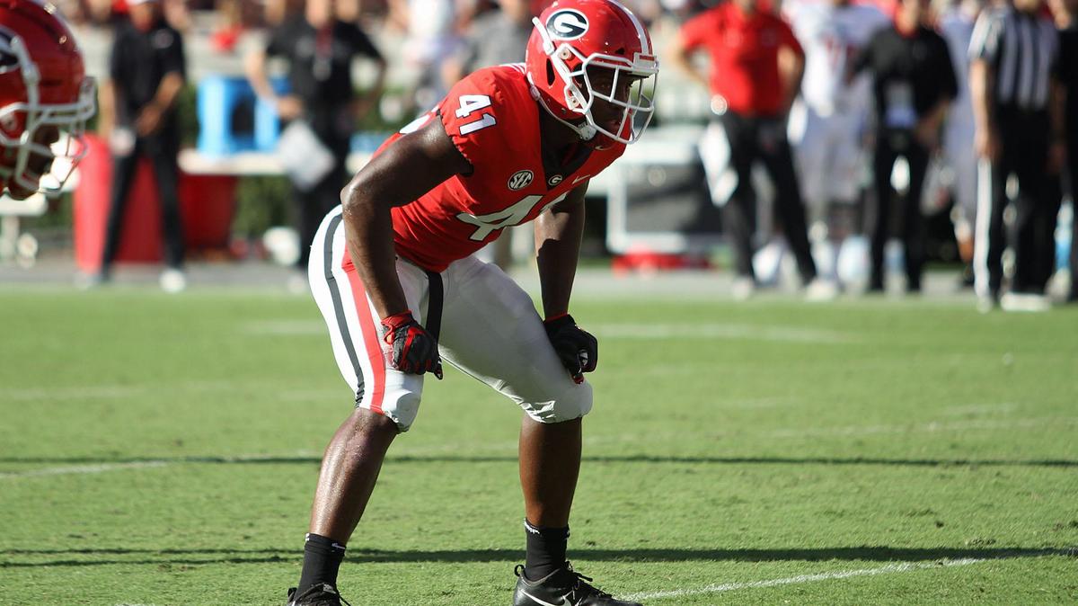 Georgia inside linebacker Channing Tindall (41) during the Bulldogs’ game against Austin Peay at Sanford Stadium in Athens on Sept. 1.