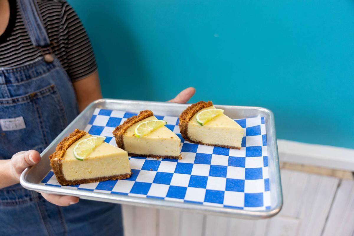 Lauren Bone, co-owner of Macon Bagels, showcases her key lime pie dish for the third annual Macon Baking Week. Bone was inspired by her Florida roots in making this dish.