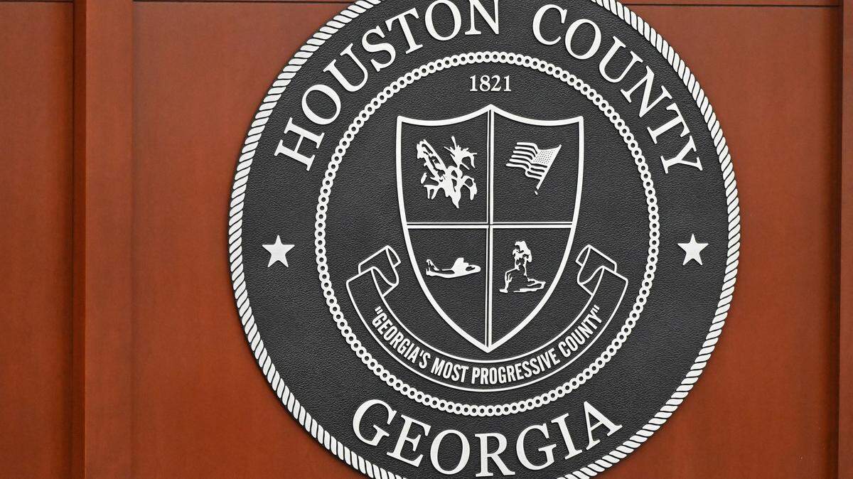A seal for Houston County sits inside the Houston County Superior Courthouse on Friday, May 30, 2025, in Perry, Ga.