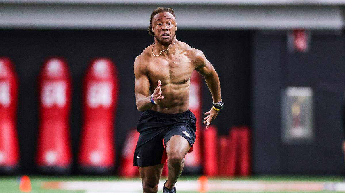 Georgia defensive back Eric Stokes (27) during Georgia’s 2021 NFL Pro Day inside the William Porter Payne and Porter Otis Payne Indoor Athletic Facility in Athens, Ga., on Wednesday, March 17, 2021. (Photo by Tony Walsh)