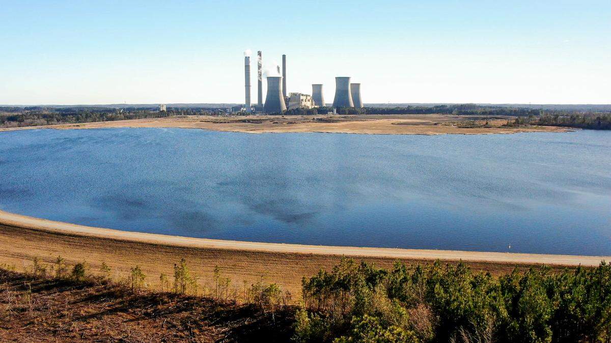 An example of a coal ash pond. This one is located at Robert W. Scherer Power Plant in Juliette.