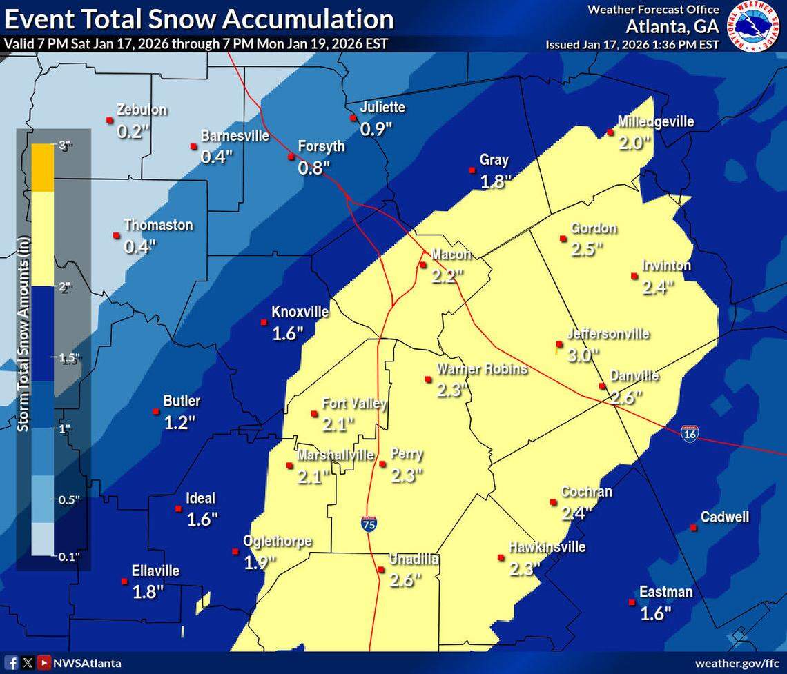 Macon may see more than 2 inches of snow this weekend.