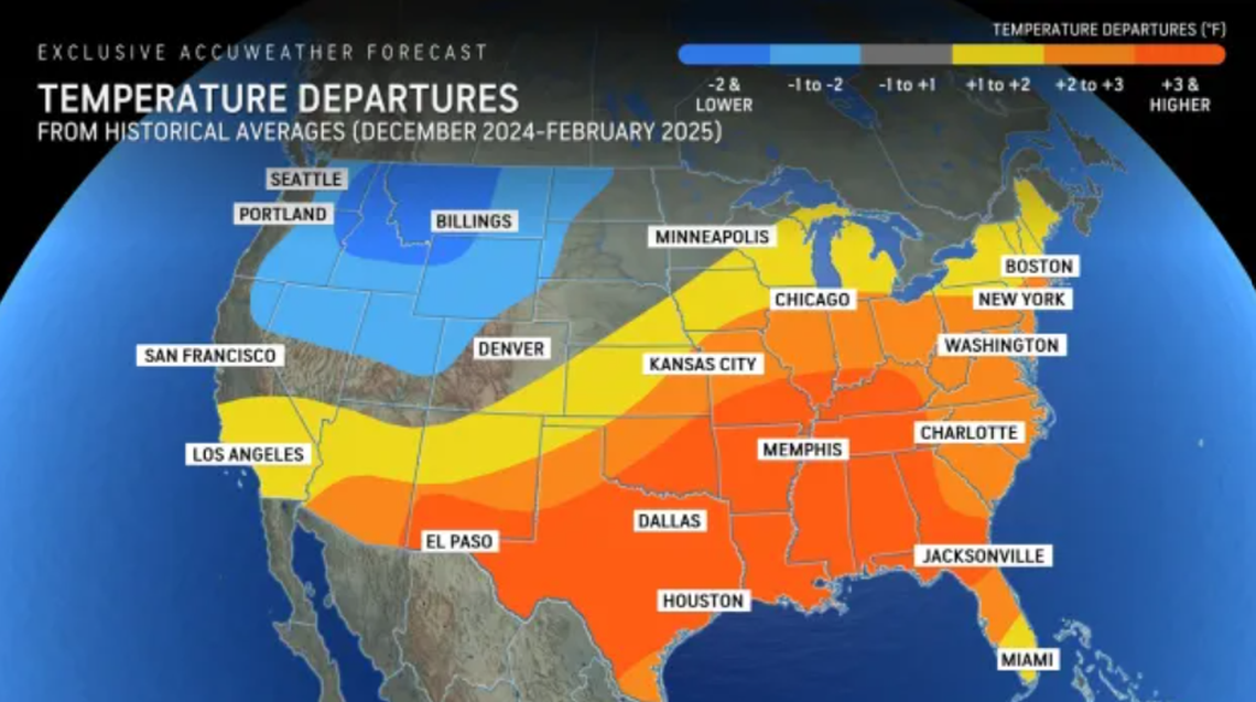 AccuWeather temperature outlook for winter 2024.
