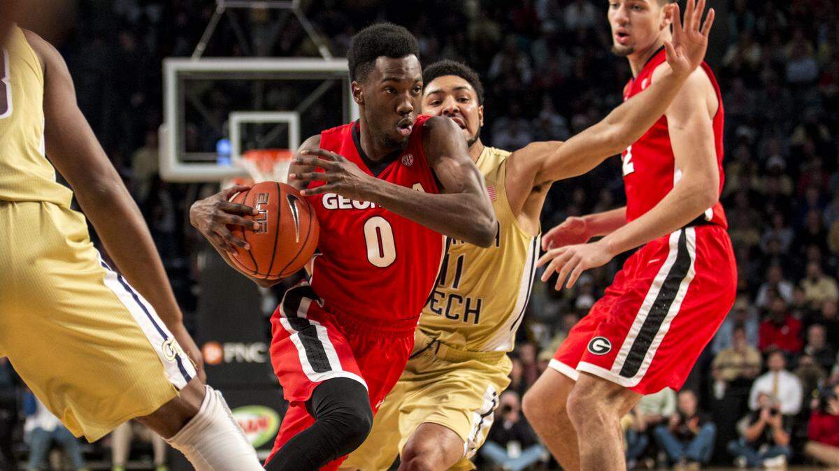 Turtle Jackson drives the lane against Georgia Tech during a 2016-17 season game.