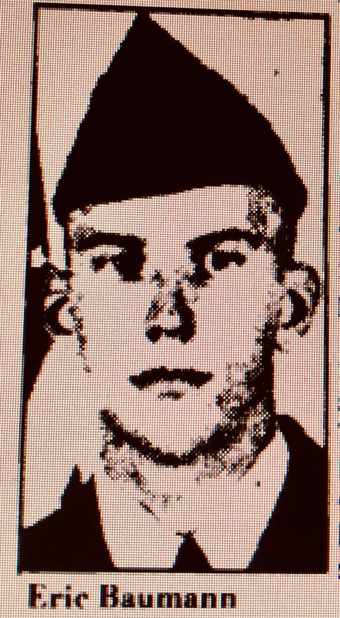 Eric Baumann in a newspaper clipping that accompanied an article about his death in December 1985.