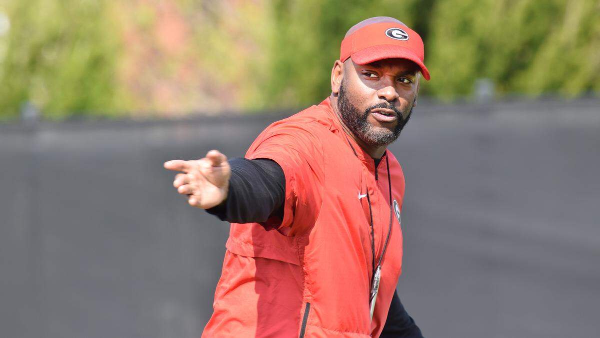 Georgia defensive backs coach Charlton Warren during the Bulldogs’ practice in Athens, Ga., on Thursday, March 21, 2019.