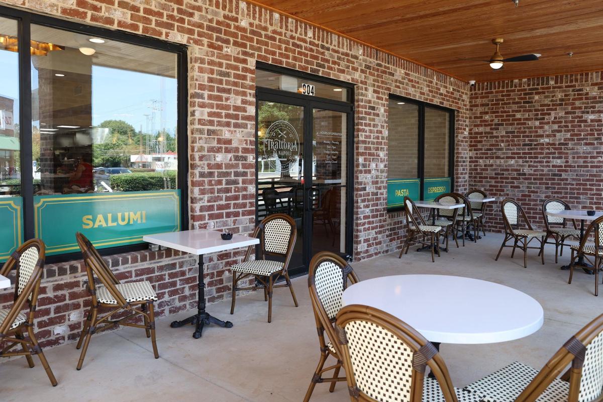 Outdoor seating for Trattoria di Napoli at 904 Commerce St. on Wednesday, Aug. 7, 2024, in downtown Perry, Georgia. Proprietor John Staurulakis has worked in the restaurant industry for most of his life, but soon will open Trattoria di Napoli as his first restaurant.