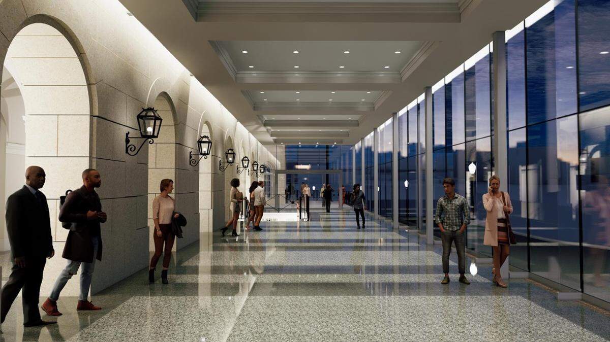 A new glass vestibule to get patrons out of the elements is planned in the $10 million renovation of the Macon City Auditorium.