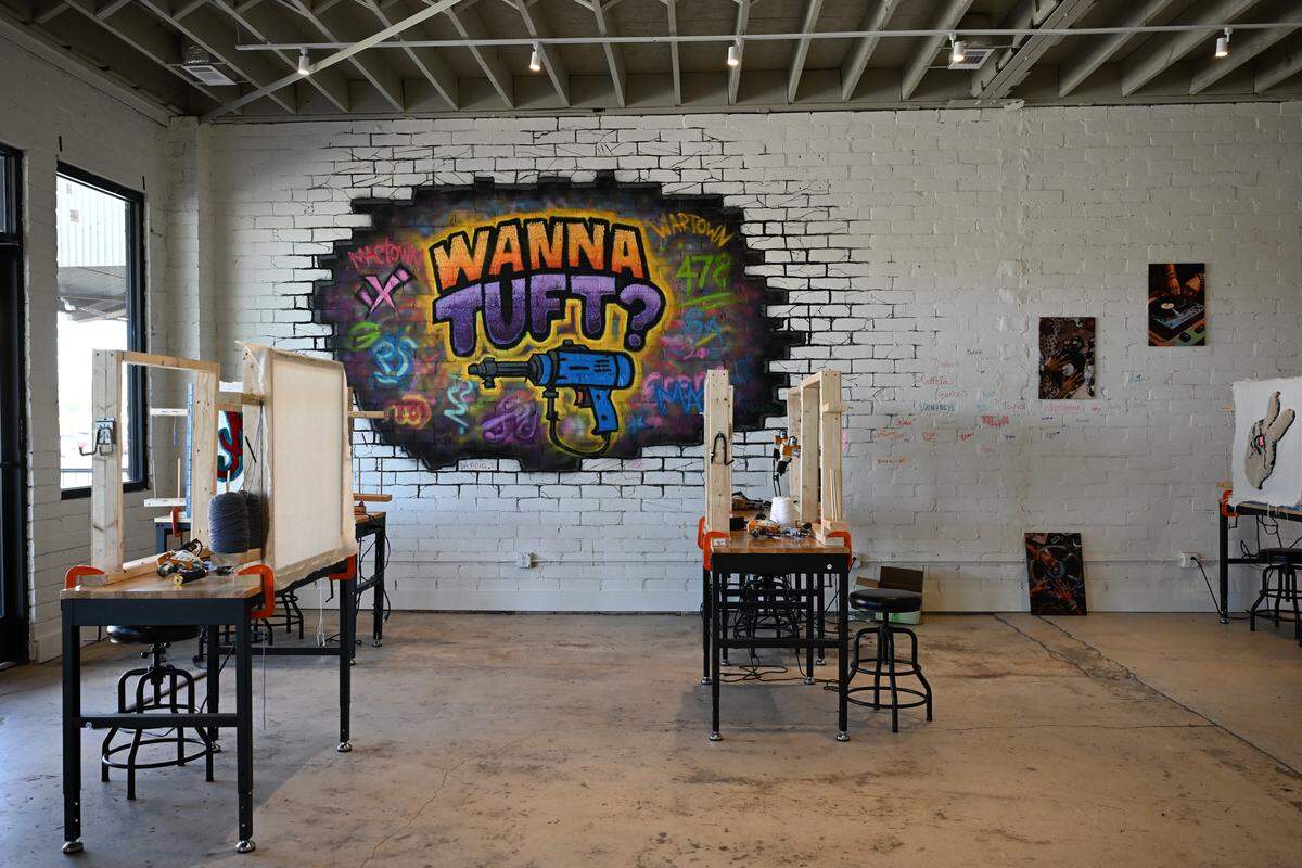 Wanna Tuft Studios sits inside of Tanglewood Art Studios on Wednesday, Sept. 3, 2025, in Macon, Georgia. The studio allows for 12 people to tuft during a class. 